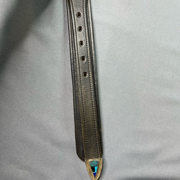 Vintage Navajo Yazzie Sterling silver turquoise & lapis belt caballo leather - Picture 12 of 16